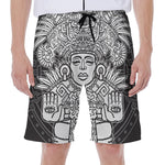 Blue And White Mayan Statue Print Men's Beach Shorts