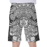 Blue And White Mayan Statue Print Men's Beach Shorts