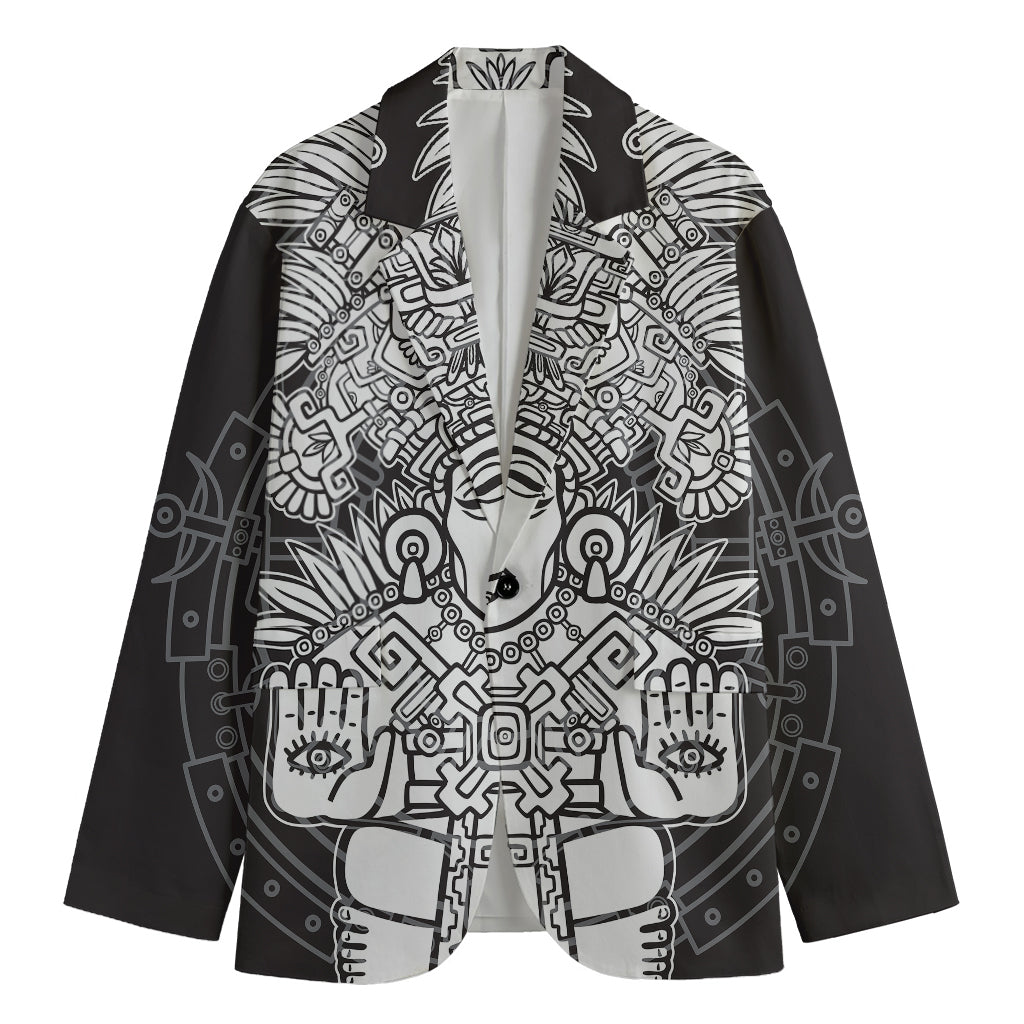 Blue And White Mayan Statue Print Men's Blazer