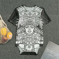 Blue And White Mayan Statue Print Men's Bodysuit