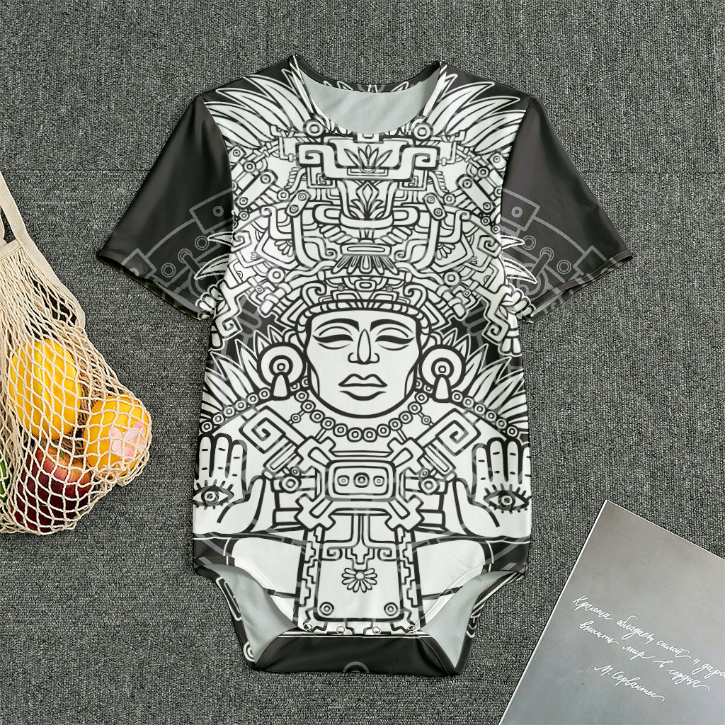 Blue And White Mayan Statue Print Men's Bodysuit