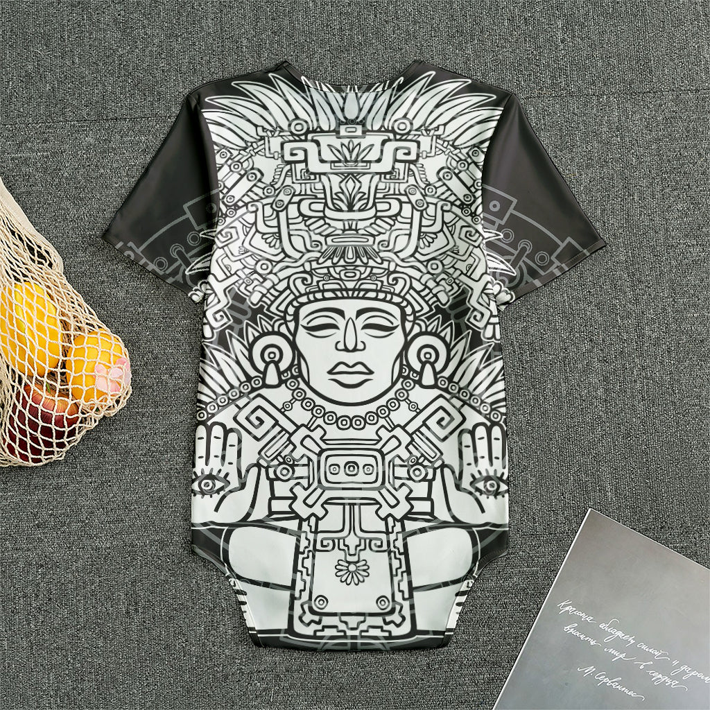 Blue And White Mayan Statue Print Men's Bodysuit