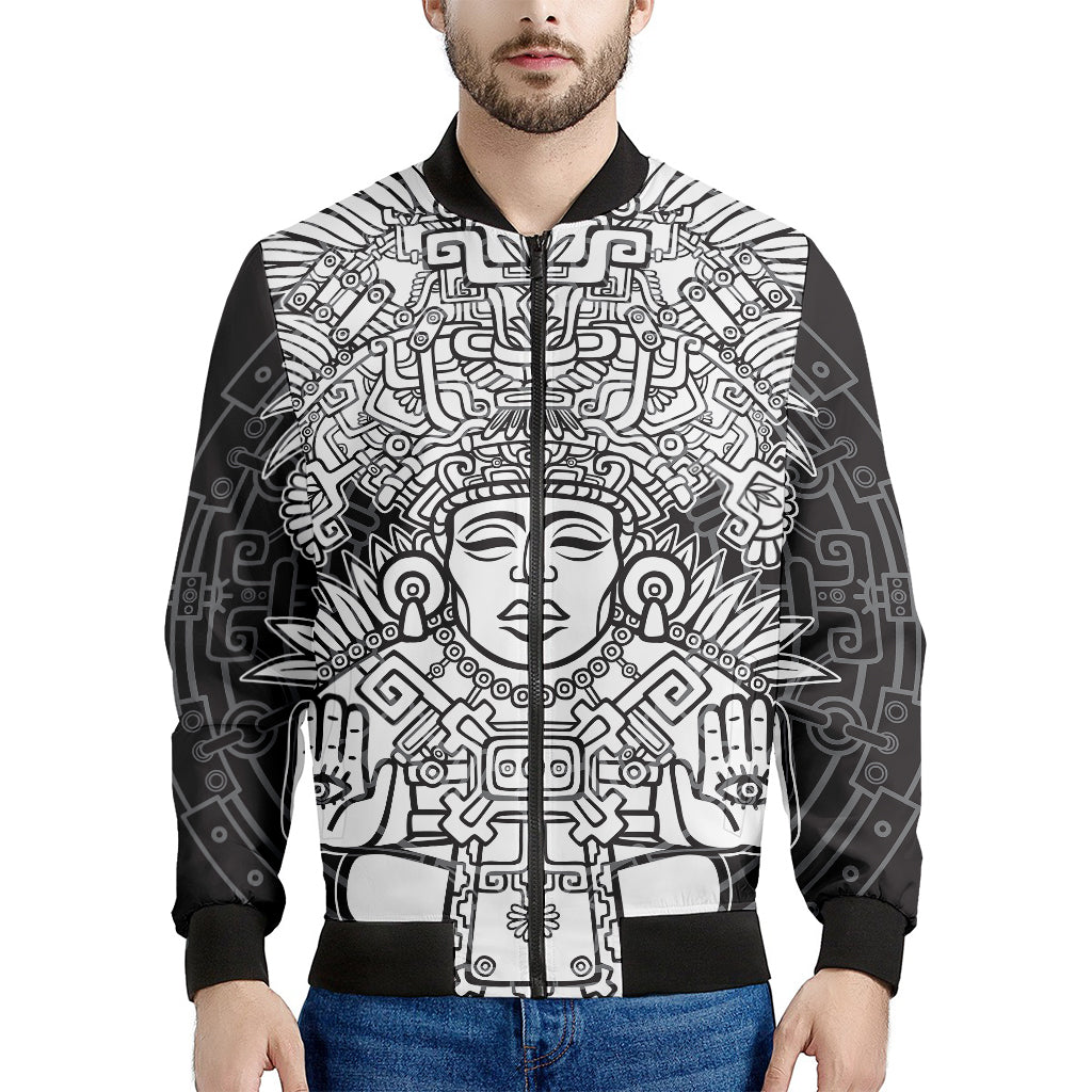Blue And White Mayan Statue Print Men's Bomber Jacket