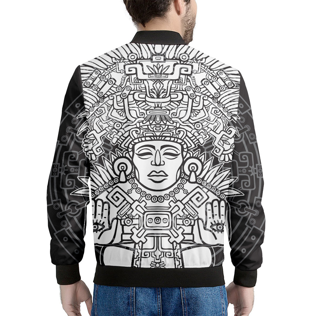 Blue And White Mayan Statue Print Men's Bomber Jacket