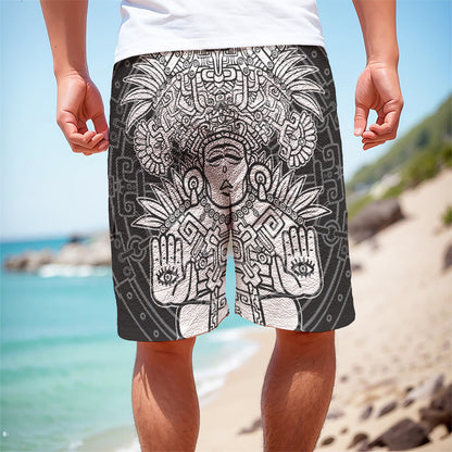 Blue And White Mayan Statue Print Men's Cargo Shorts