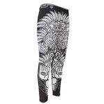 Blue And White Mayan Statue Print Men's Compression Pants