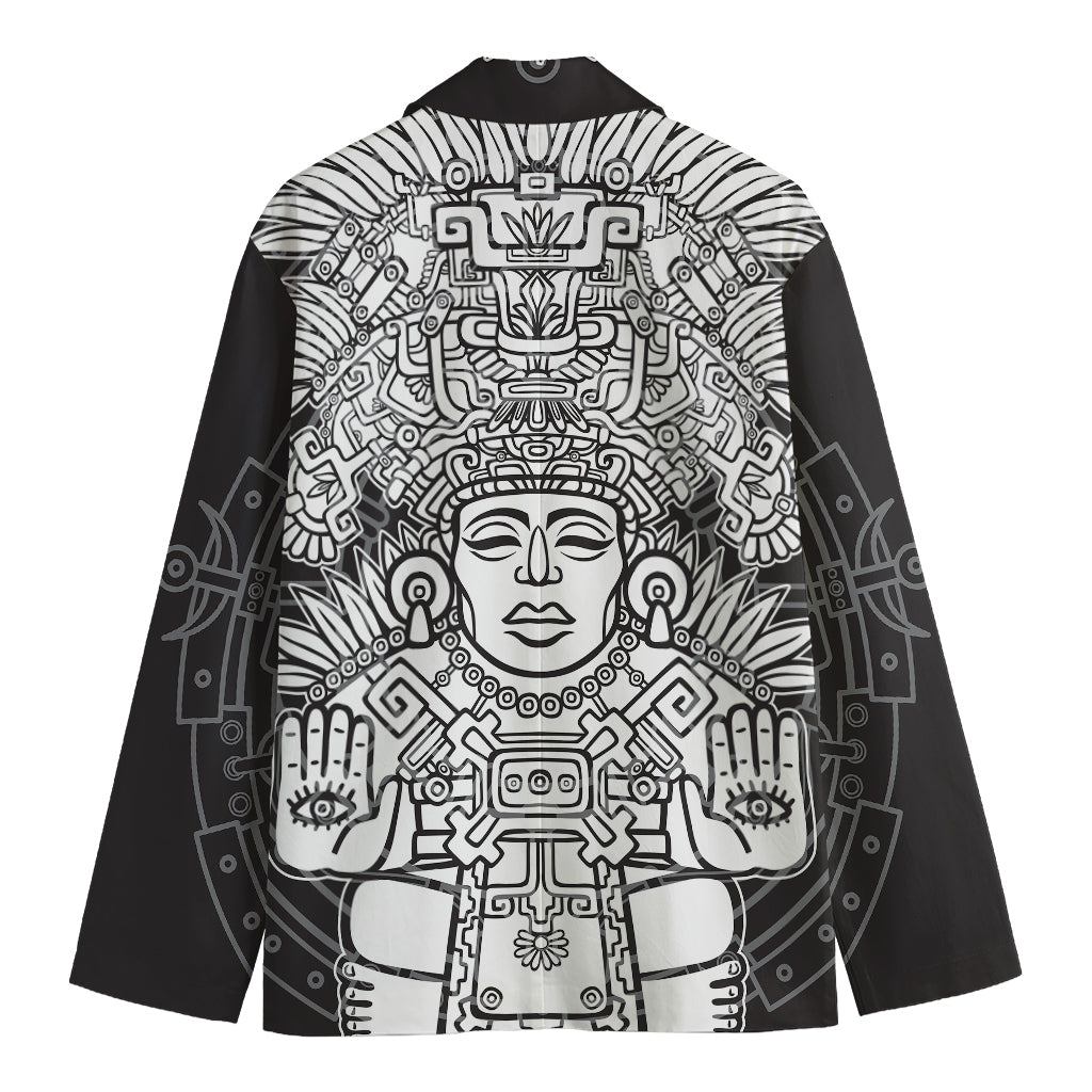 Blue And White Mayan Statue Print Men's Cotton Blazer