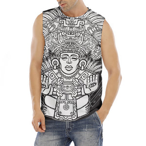 Blue And White Mayan Statue Print Men's Fitness Tank Top