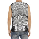 Blue And White Mayan Statue Print Men's Fitness Tank Top