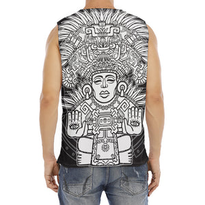 Blue And White Mayan Statue Print Men's Fitness Tank Top