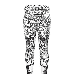 Blue And White Mayan Statue Print Men's leggings