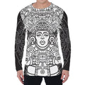 Blue And White Mayan Statue Print Men's Long Sleeve T-Shirt