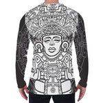 Blue And White Mayan Statue Print Men's Long Sleeve T-Shirt
