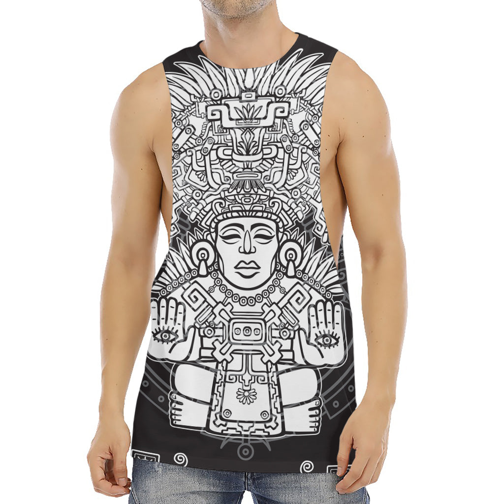 Blue And White Mayan Statue Print Men's Muscle Tank Top