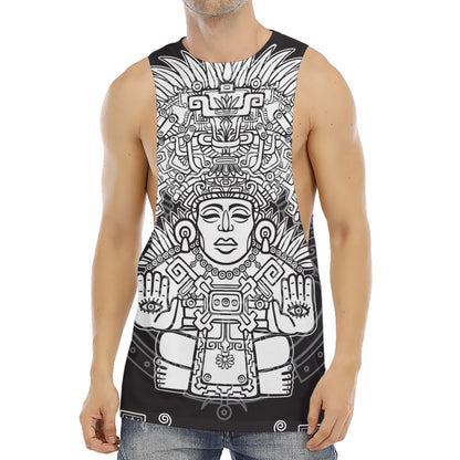 Blue And White Mayan Statue Print Men's Muscle Tank Top