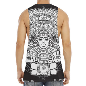 Blue And White Mayan Statue Print Men's Muscle Tank Top