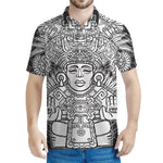 Blue And White Mayan Statue Print Men's Polo Shirt