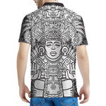 Blue And White Mayan Statue Print Men's Polo Shirt