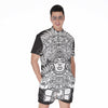 Blue And White Mayan Statue Print Men's Rompers