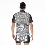 Blue And White Mayan Statue Print Men's Rompers