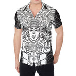 Blue And White Mayan Statue Print Men's Shirt