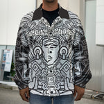Blue And White Mayan Statue Print Men's Shirt Jacket