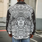 Blue And White Mayan Statue Print Men's Shirt Jacket