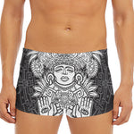 Blue And White Mayan Statue Print Men's Short Boxer Briefs