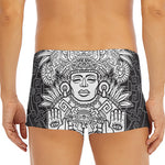 Blue And White Mayan Statue Print Men's Short Boxer Briefs