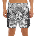 Blue And White Mayan Statue Print Men's Split Running Shorts