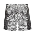 Blue And White Mayan Statue Print Men's Athletic Shorts
