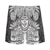 Blue And White Mayan Statue Print Men's Sports Shorts