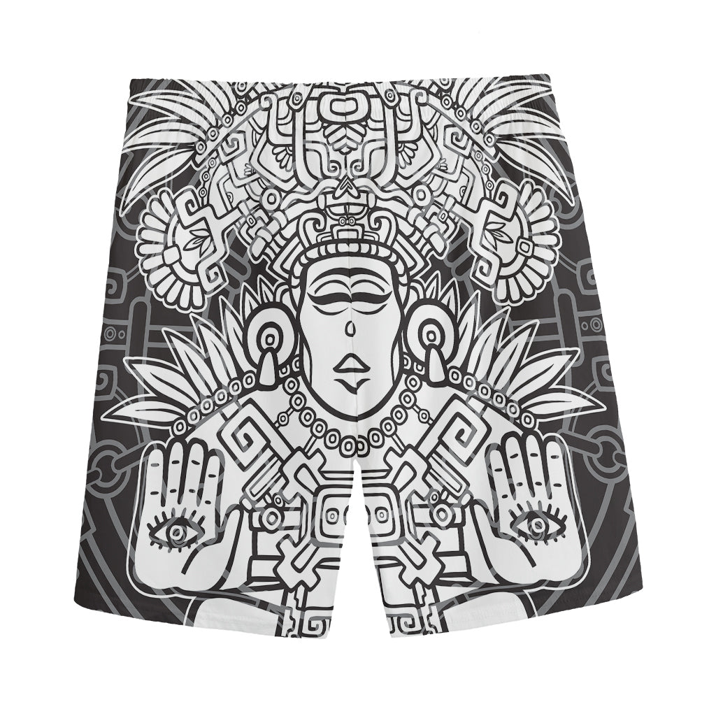Blue And White Mayan Statue Print Men's Sports Shorts