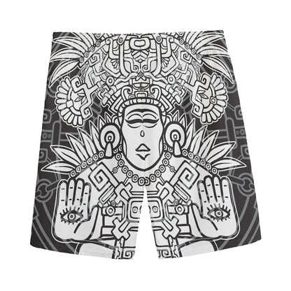 Blue And White Mayan Statue Print Men's Sports Shorts