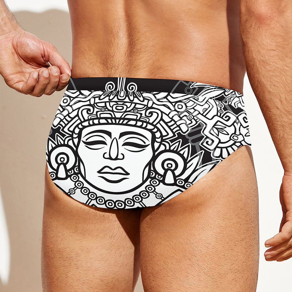 Blue And White Mayan Statue Print Men's Swim Briefs