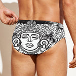 Blue And White Mayan Statue Print Men's Swim Briefs