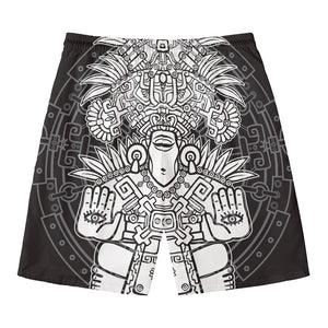 Blue And White Mayan Statue Print Men's Swim Trunks