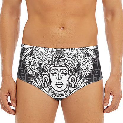 Blue And White Mayan Statue Print Men's Triangle Swim Briefs