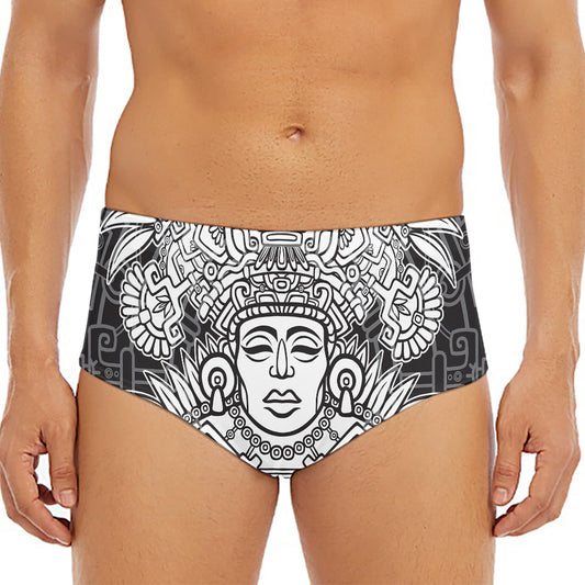 Blue And White Mayan Statue Print Men's Triangle Swim Briefs