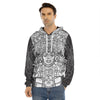 Blue And White Mayan Statue Print Men's Velvet Pullover Hoodie