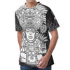 Blue And White Mayan Statue Print Men's Velvet T-Shirt