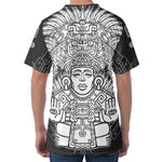 Blue And White Mayan Statue Print Men's Velvet T-Shirt