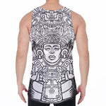 Blue And White Mayan Statue Print Men's Velvet Tank Top