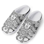 Blue And White Mayan Statue Print Mesh Casual Shoes