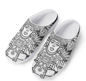 Blue And White Mayan Statue Print Mesh Casual Shoes