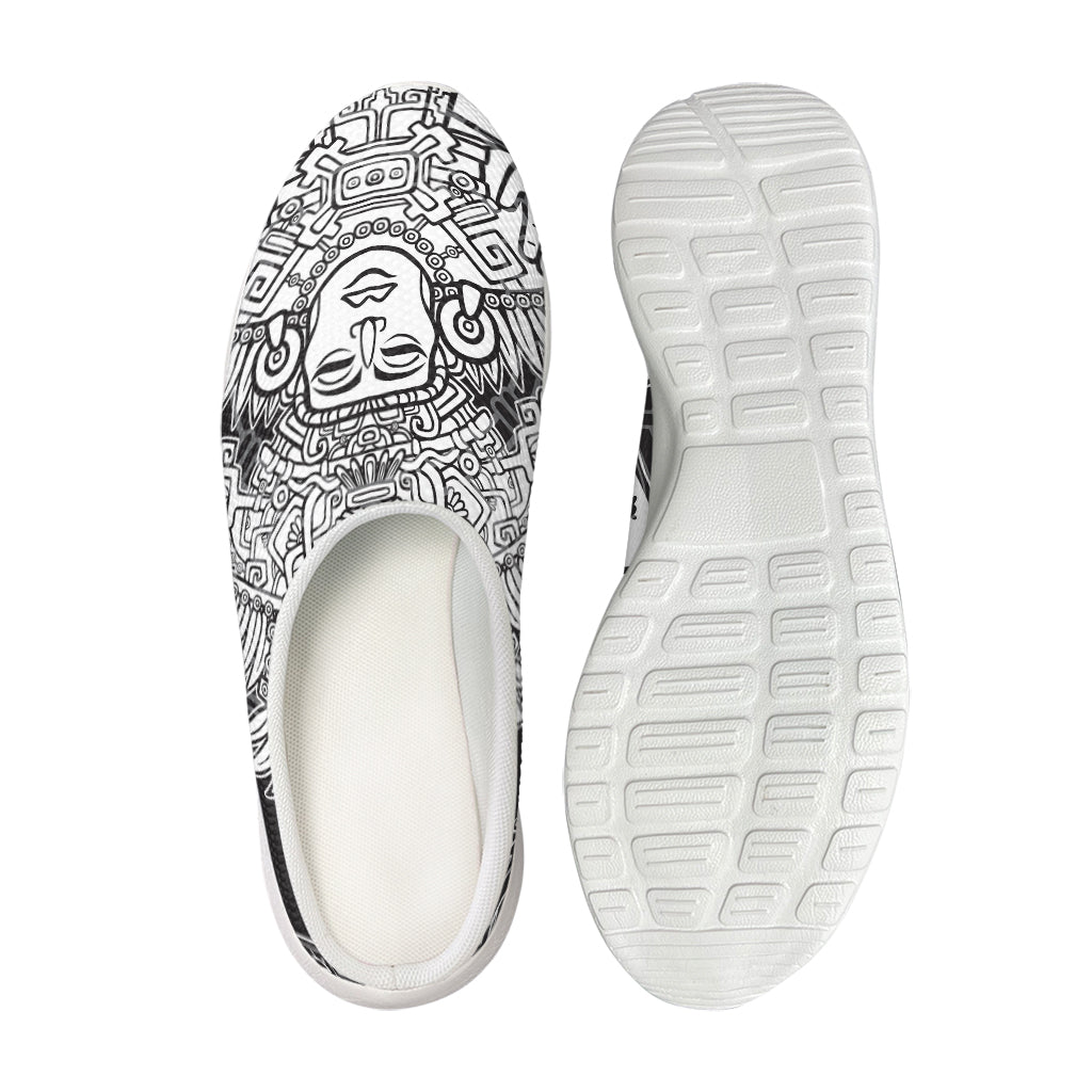 Blue And White Mayan Statue Print Mesh Casual Shoes