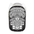 Blue And White Mayan Statue Print Mesh Laundry Hamper