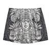 Blue And White Mayan Statue Print Mesh Shorts