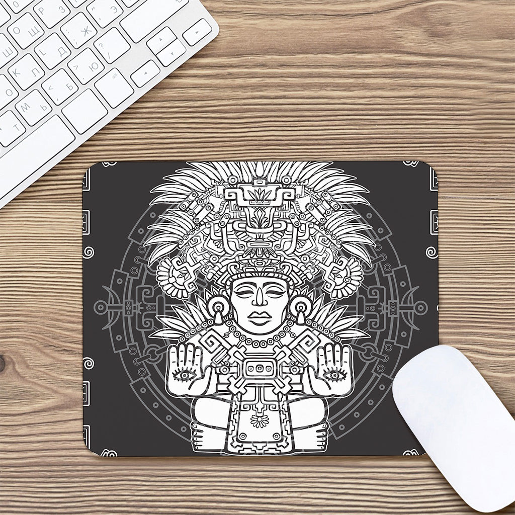 Blue And White Mayan Statue Print Mouse Pad