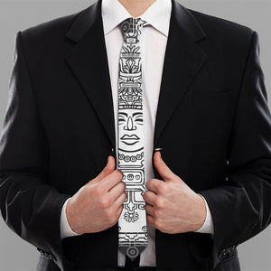 Blue And White Mayan Statue Print Necktie